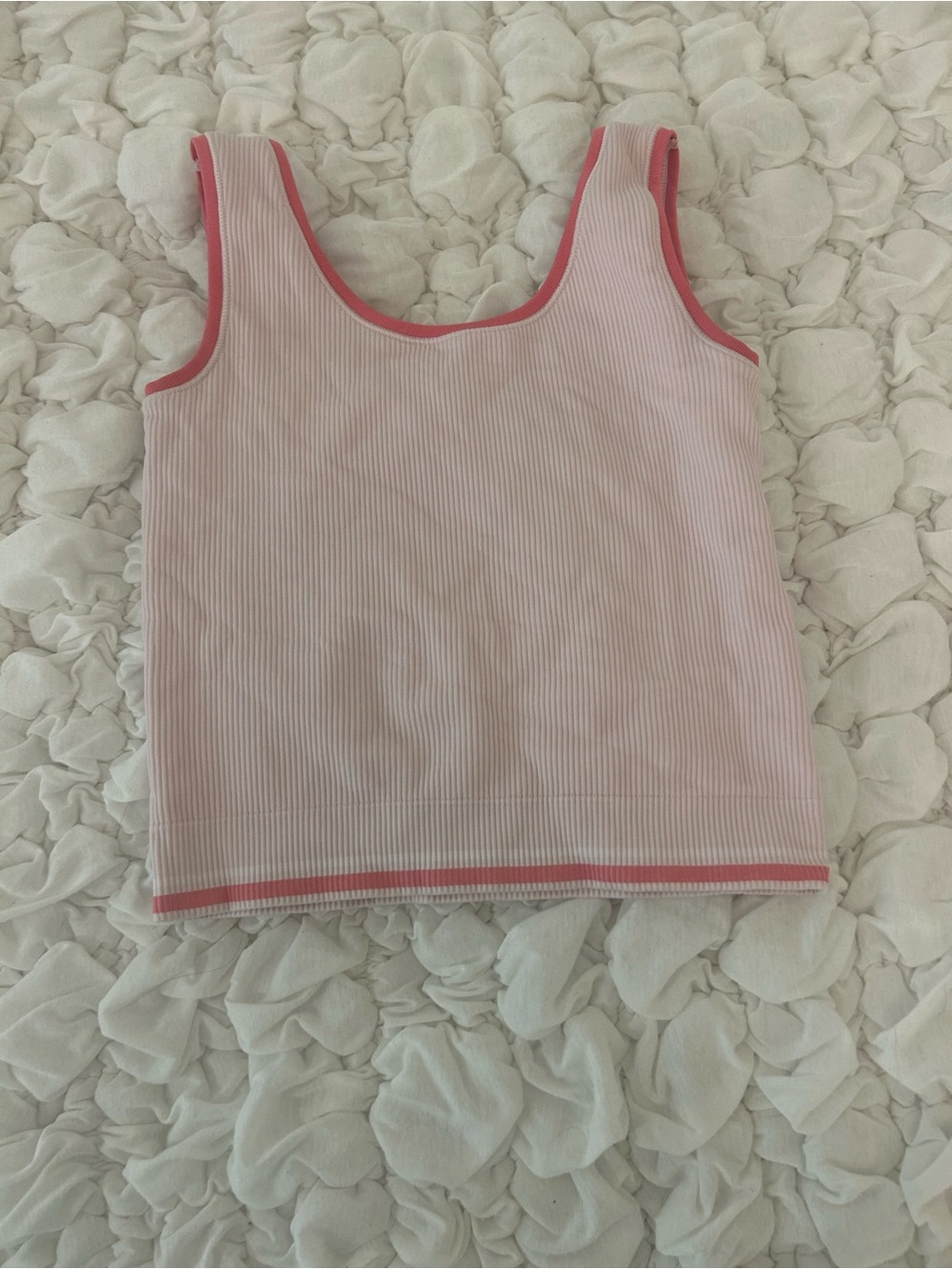 Athleta Light Pink Ribbed Tank with Coral Trim